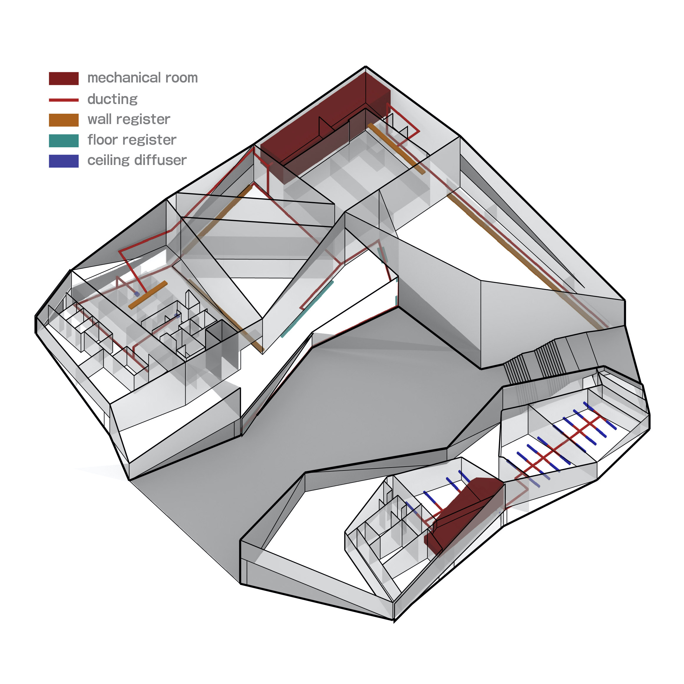 architectural mechanical systems diagram of kyushu geibun kan