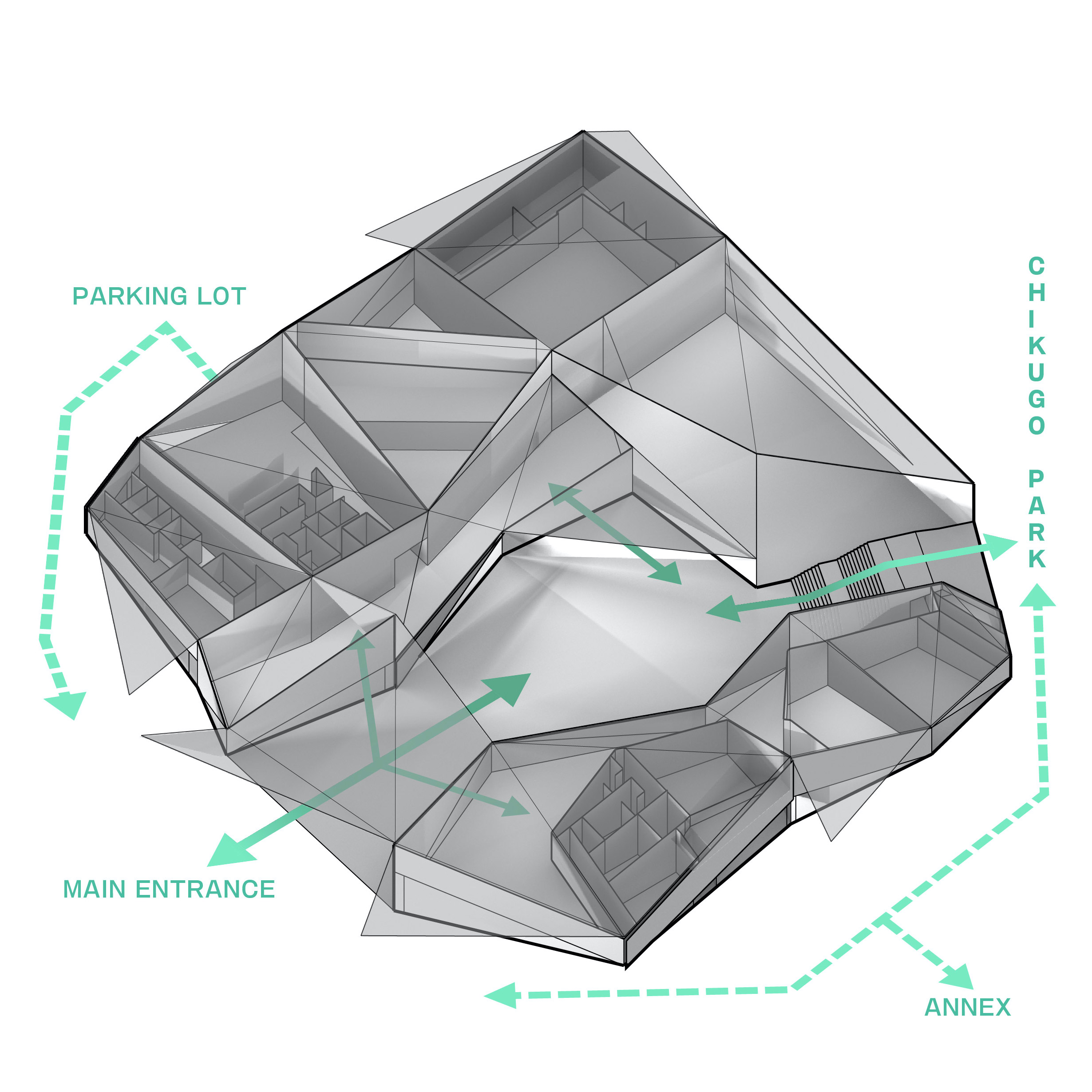 architectural circulation diagram of kyushu geibun kan