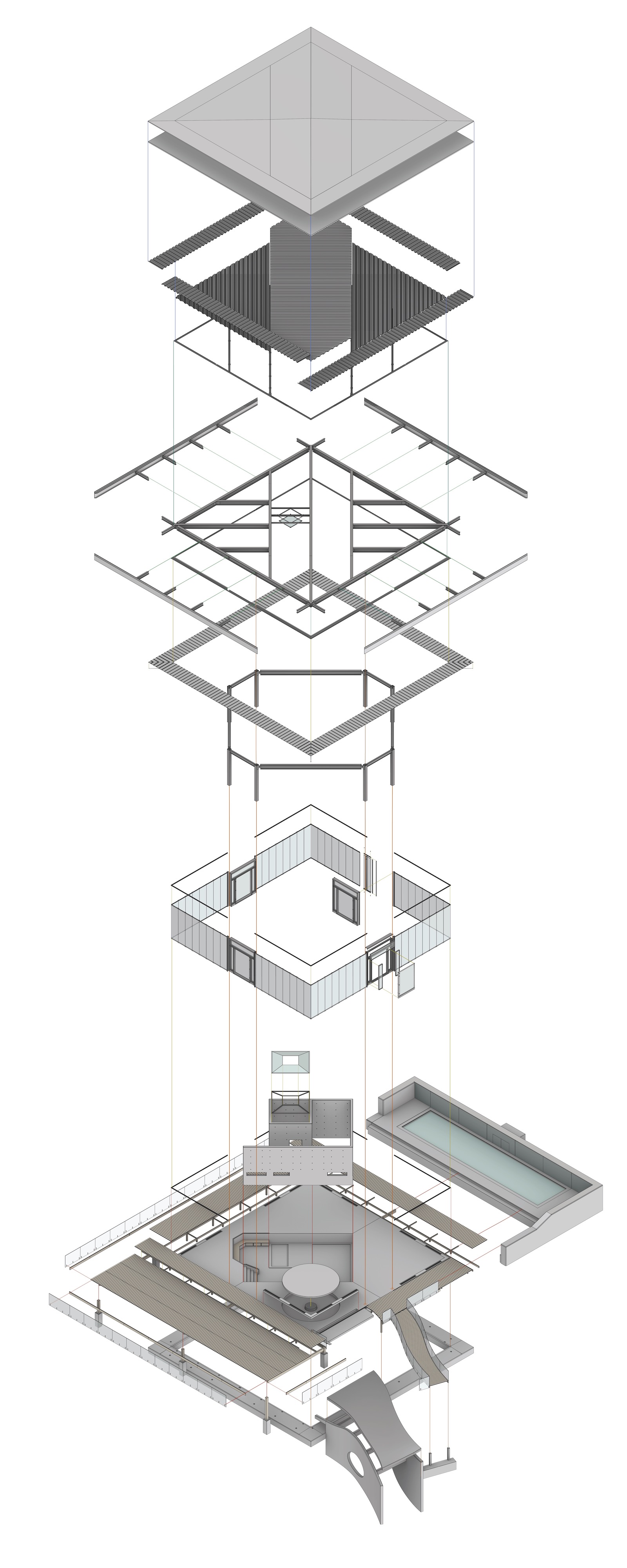 digital architectural exploded axonometric drawing