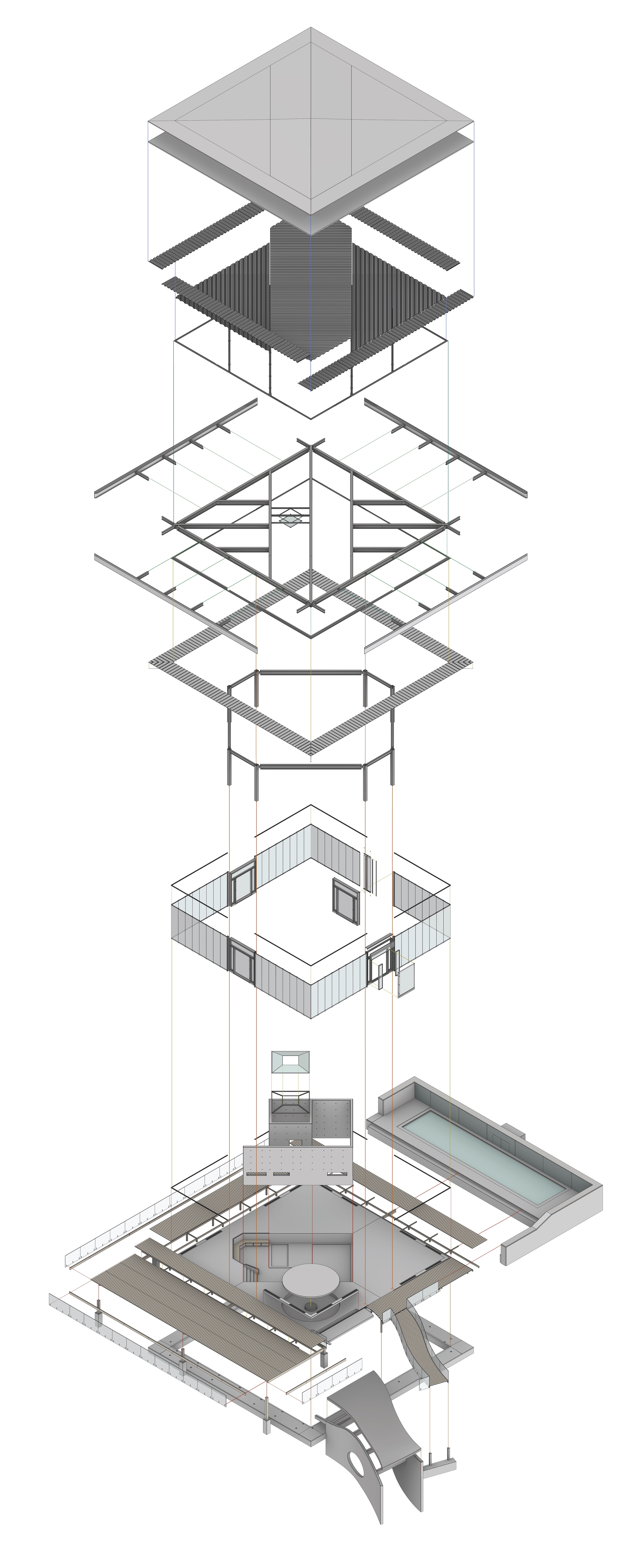 digital architectural exploded axonometric drawing