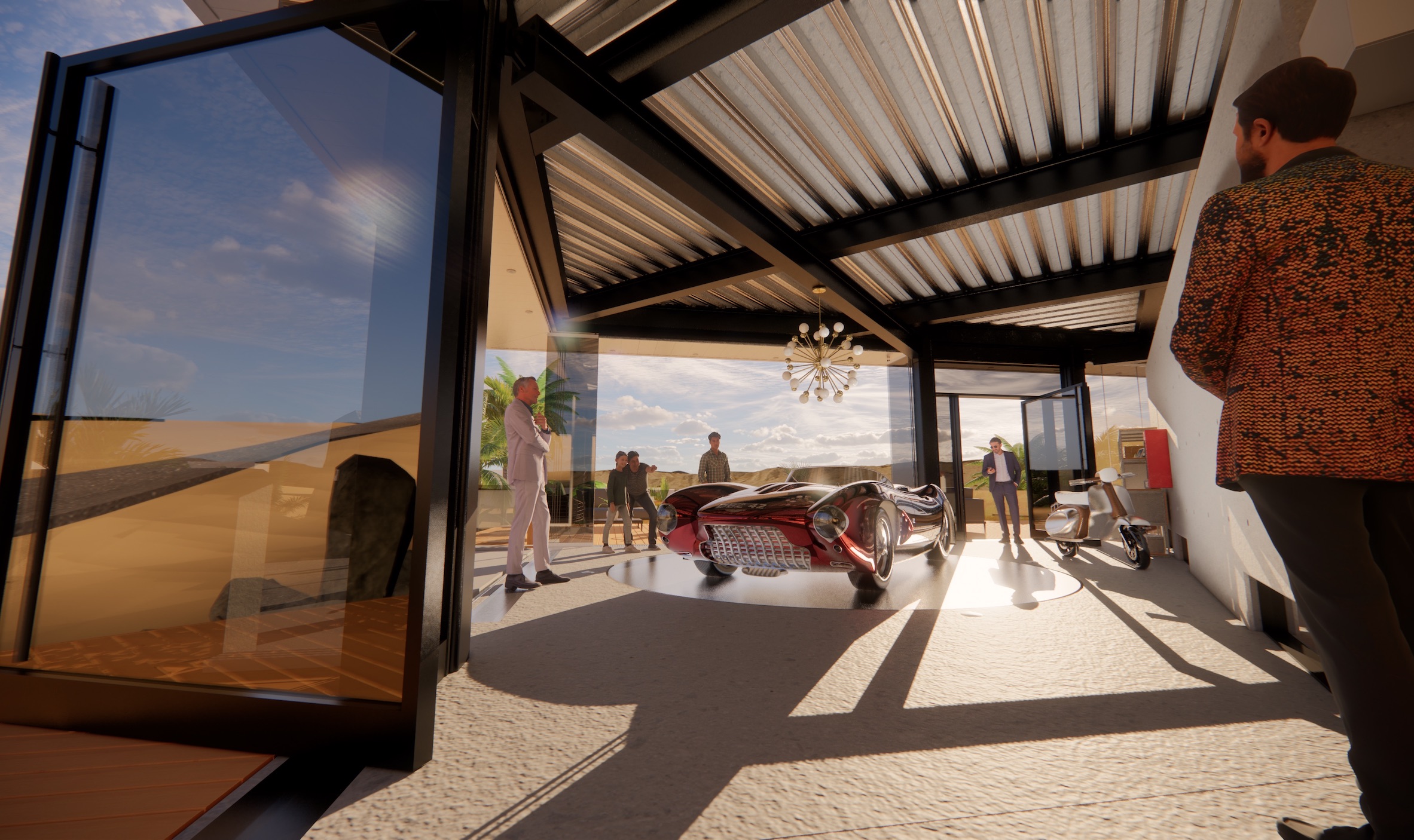 interior architectural Enscape render, integrated garage