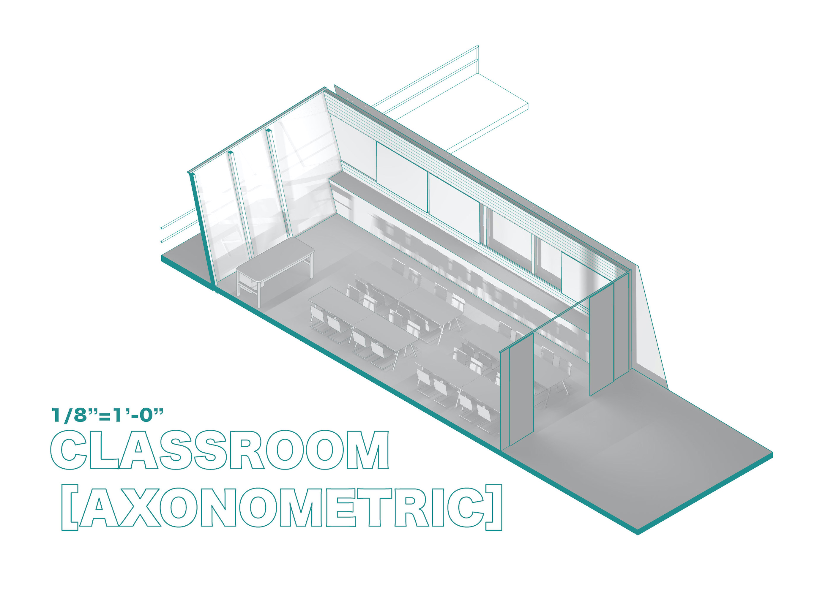 classroom architectural axonometric cutaway drawing