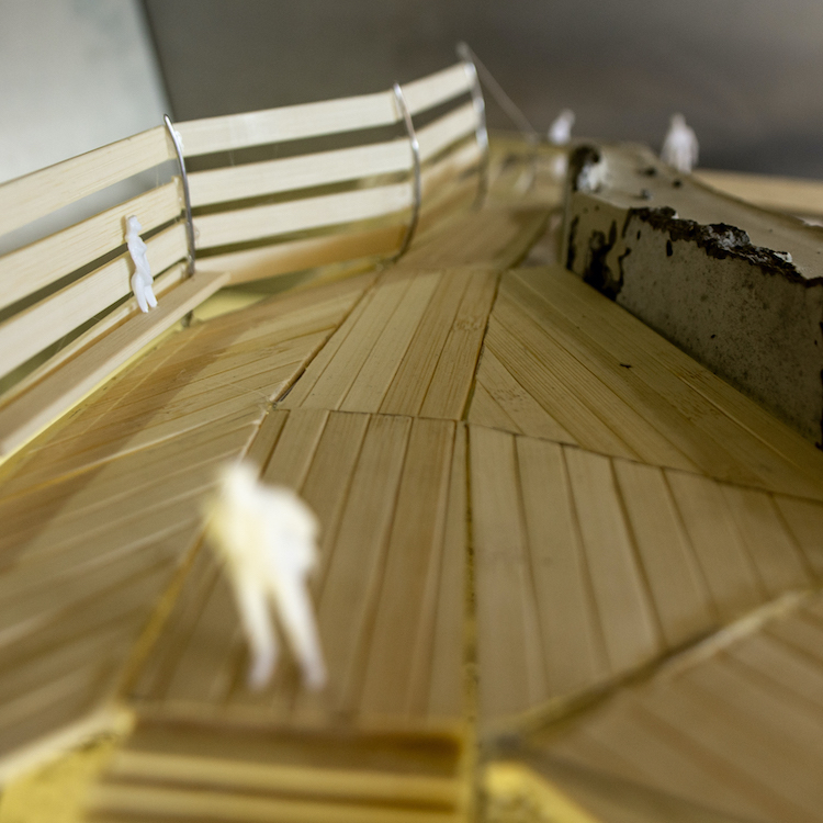 seating and walkway detail in model