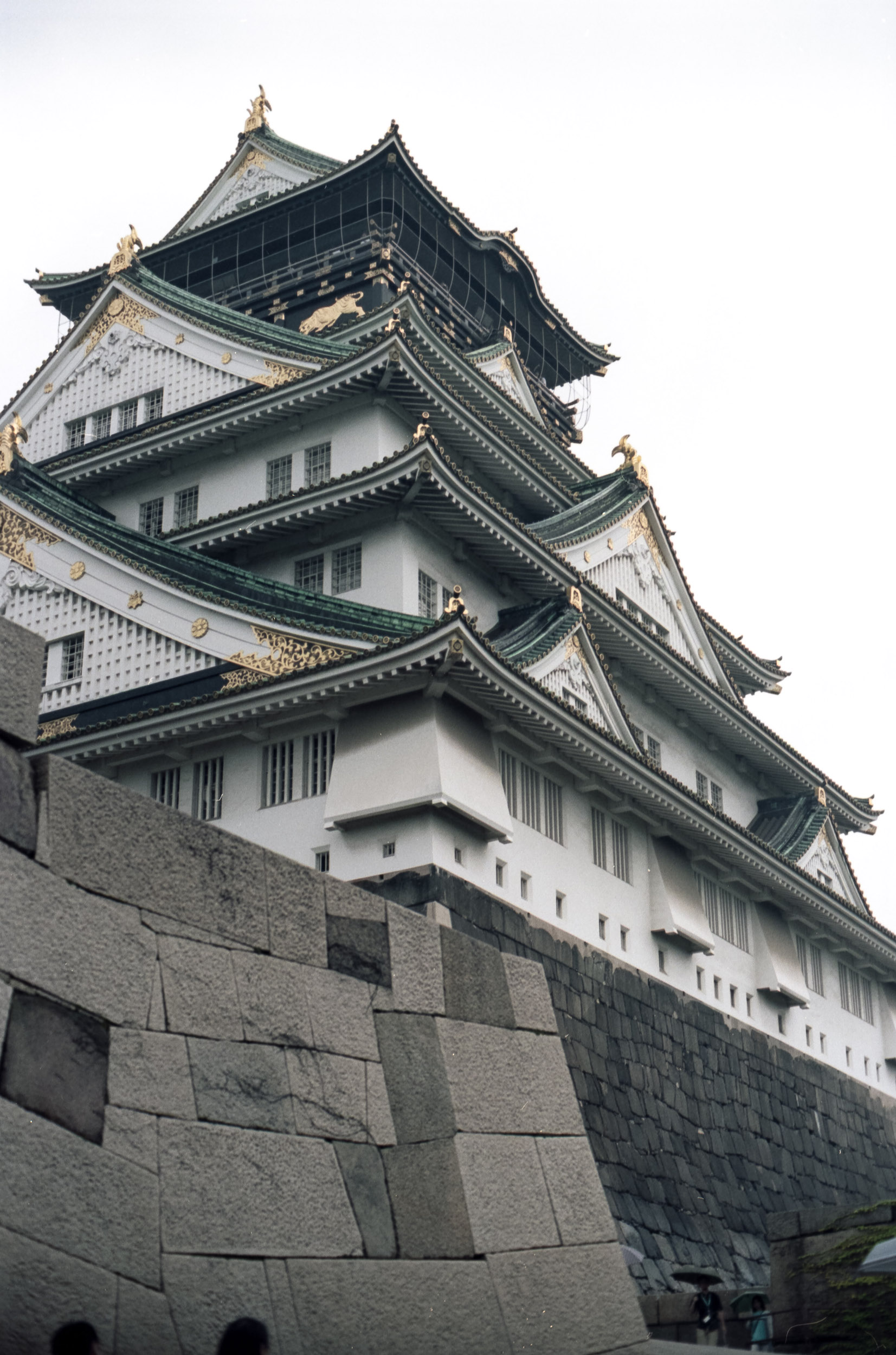 osaka castle japan, seen from below on an overcast day