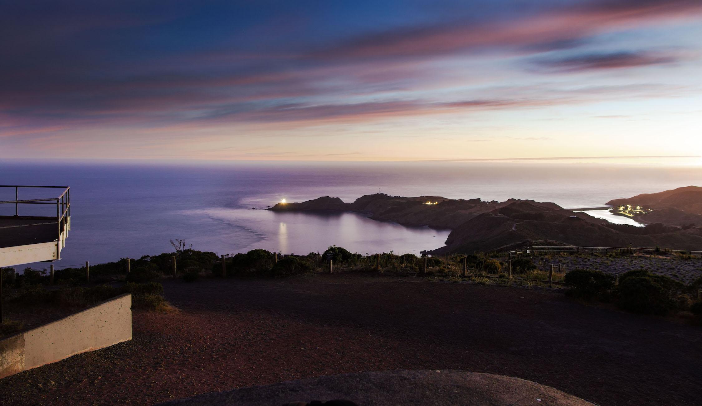 partly cloudy dusk over san francisco bay seen from marin headlands